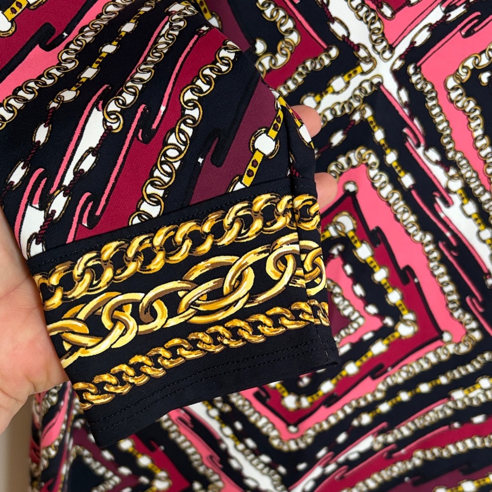 Talbots Pink and Black Geometric Long Sleeve‎ Dress - Picture 3 of 7